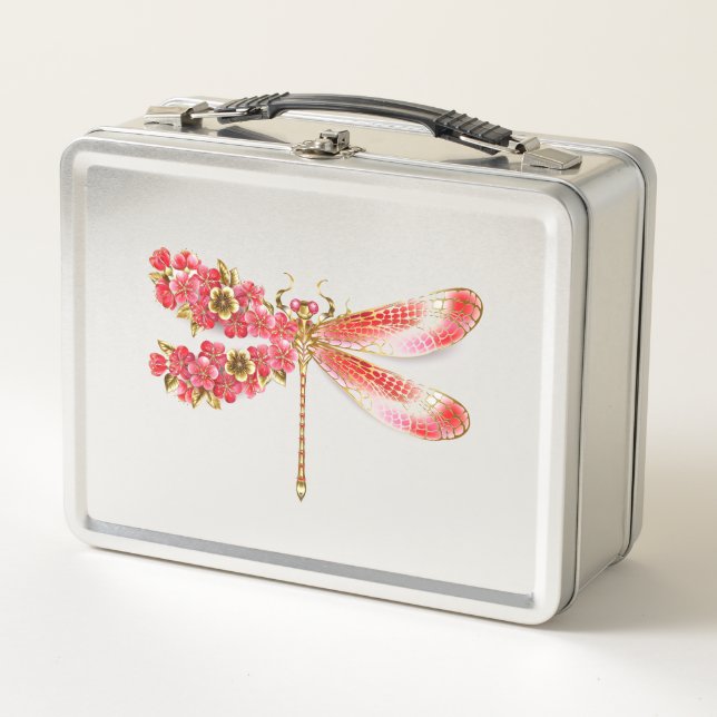 Flower dragonfly with jewelry sakura metal lunch box (Front)