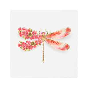 Flower dragonfly with jewelry sakura metal print