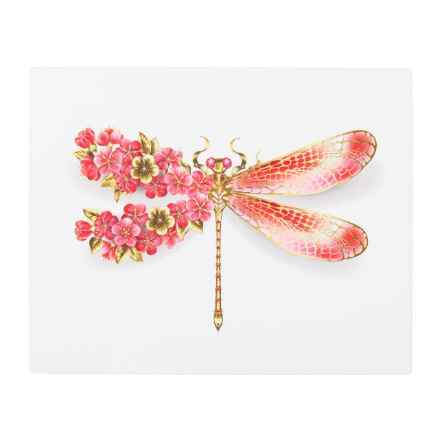 Flower dragonfly with jewelry sakura metal print (Front)