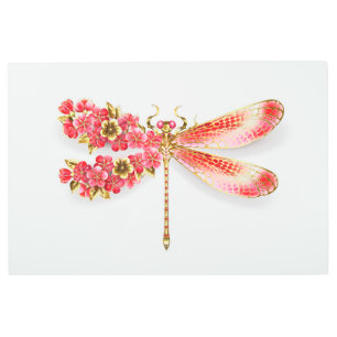 Flower dragonfly with jewelry sakura metal print