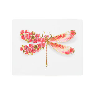 Flower dragonfly with jewelry sakura metal print