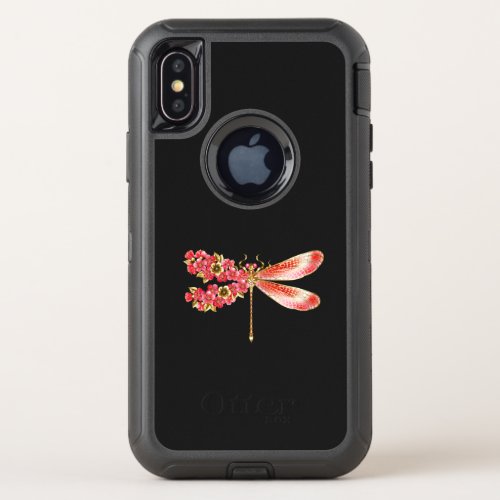 Flower dragonfly with jewelry sakura OtterBox defender iPhone x case