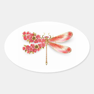 Flower dragonfly with jewelry sakura oval sticker