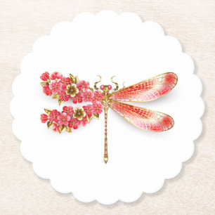 Flower dragonfly with jewelry sakura paper coaster
