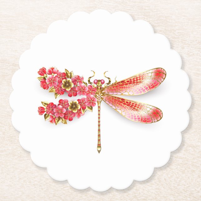 Flower dragonfly with jewelry sakura paper coaster (Front)