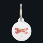 Flower dragonfly with jewelry sakura pet ID tag<br><div class="desc">Artistically drawn,  gold,  jeweled dragonfly with red and wings decorated with red,  blooming,  jeweled Japanese cherry on white background. Gold Dragonfly.</div>
