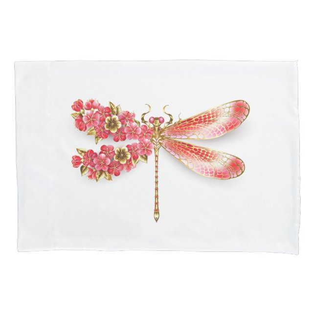 Flower dragonfly with jewelry sakura pillow case (Front)
