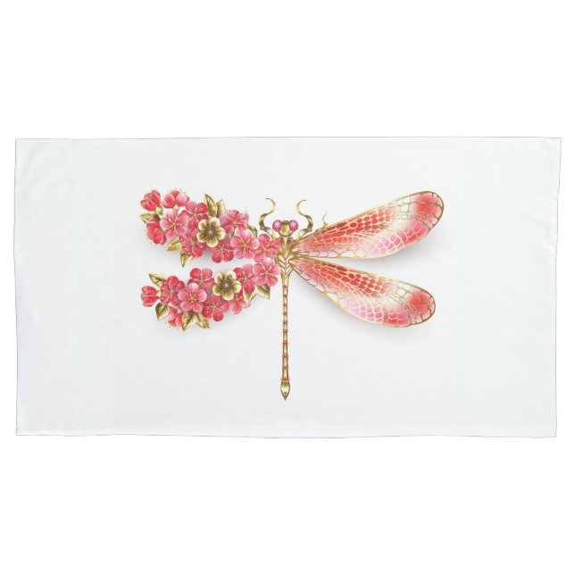 Flower dragonfly with jewelry sakura pillow case (Front)