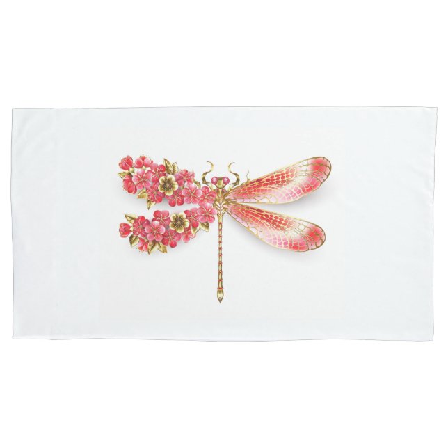 Flower dragonfly with jewelry sakura pillow case (Front-Left)