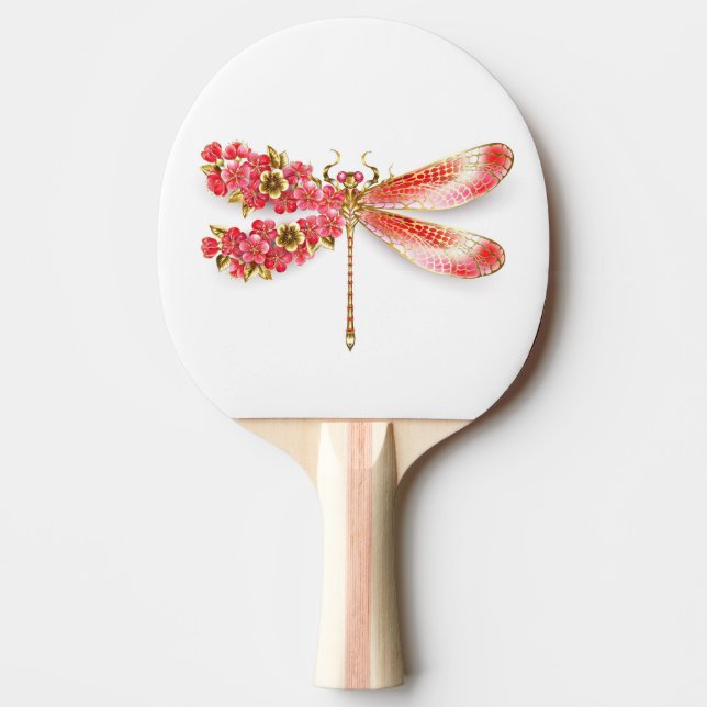 Flower dragonfly with jewelry sakura ping pong paddle (Front)