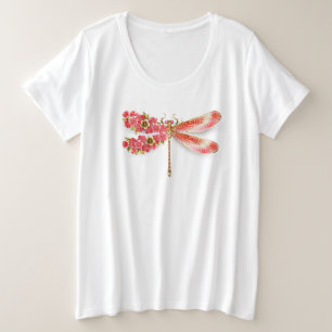 Flower dragonfly with jewelry sakura plus size T-Shirt
