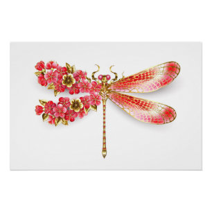 Flower dragonfly with jewelry sakura poster