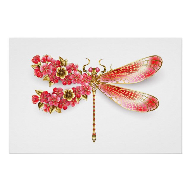Flower dragonfly with jewelry sakura poster (Front)
