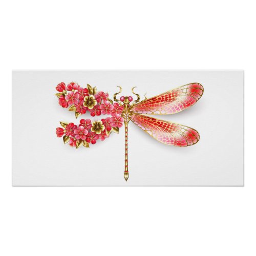 Flower dragonfly with jewelry sakura poster