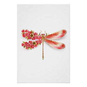 Flower dragonfly with jewelry sakura poster