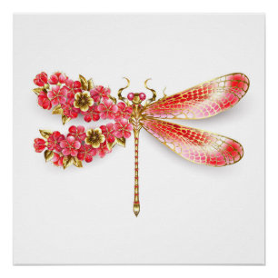 Flower dragonfly with jewelry sakura poster