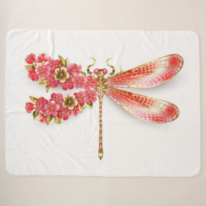Flower dragonfly with jewelry sakura sherpa blanket