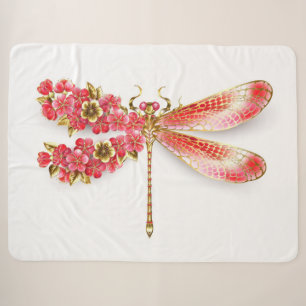 Flower dragonfly with jewelry sakura sherpa blanket