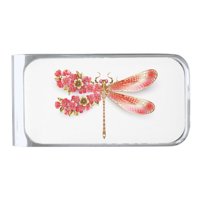 Flower dragonfly with jewelry sakura silver finish money clip (Front)