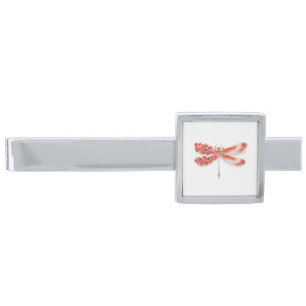 Flower dragonfly with jewelry sakura silver finish tie bar