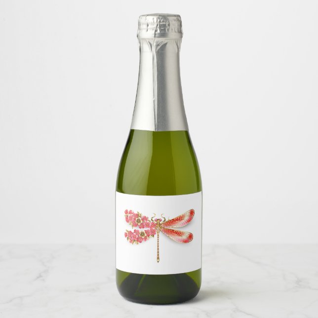 Flower dragonfly with jewelry sakura sparkling wine label (Front)