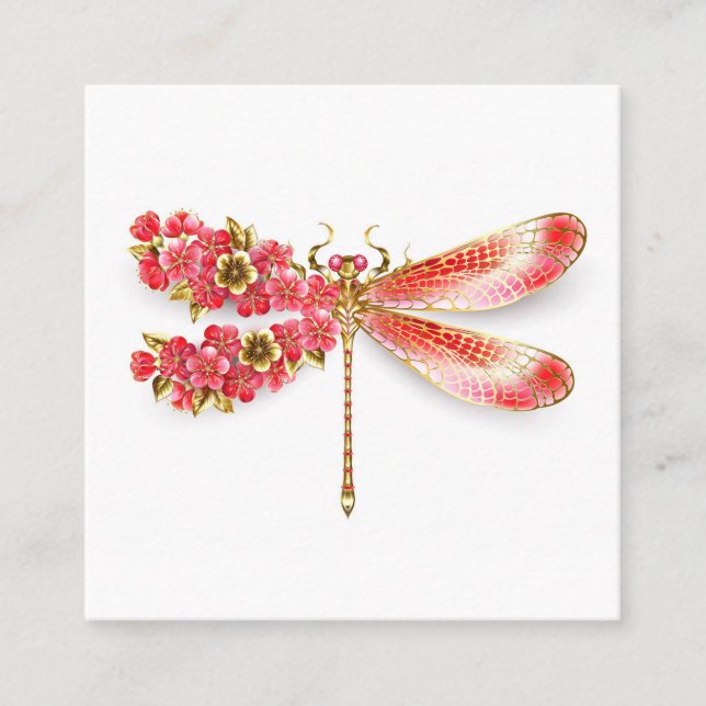 Flower dragonfly with jewelry sakura square business card (Front)