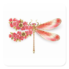 Flower dragonfly with jewelry sakura square sticker