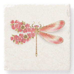 Flower dragonfly with jewelry sakura stone coaster
