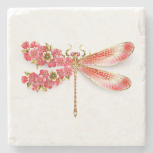 Flower dragonfly with jewelry sakura stone coaster