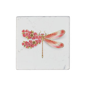 Flower dragonfly with jewelry sakura stone magnet
