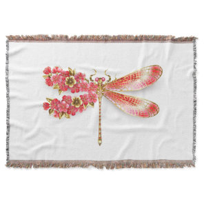 Flower dragonfly with jewelry sakura throw blanket