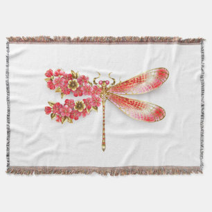 Flower dragonfly with jewelry sakura throw blanket