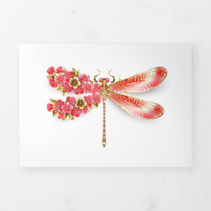 Flower dragonfly with jewelry sakura Tri-Fold holiday card