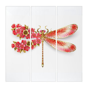 Flower dragonfly with jewelry sakura triptych