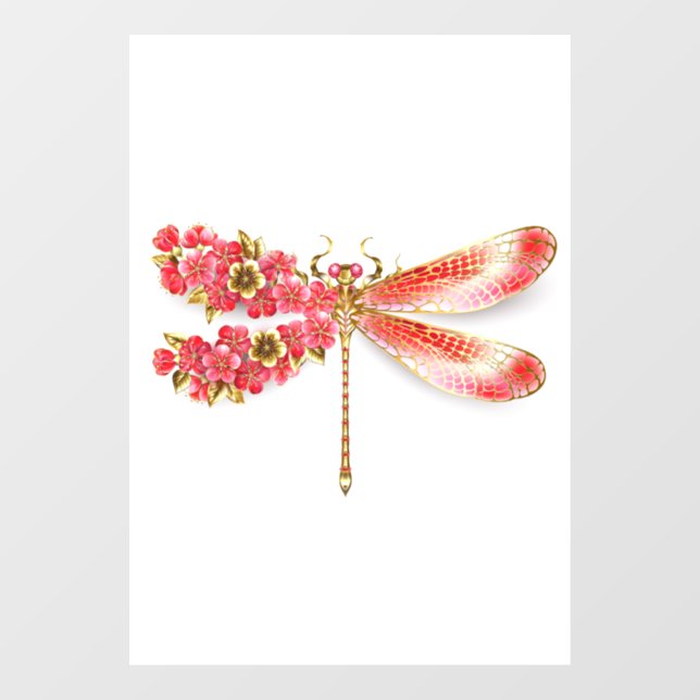 Flower dragonfly with jewelry sakura window cling (Sheet)