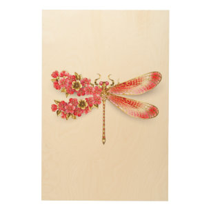 Flower dragonfly with jewelry sakura wood wall art