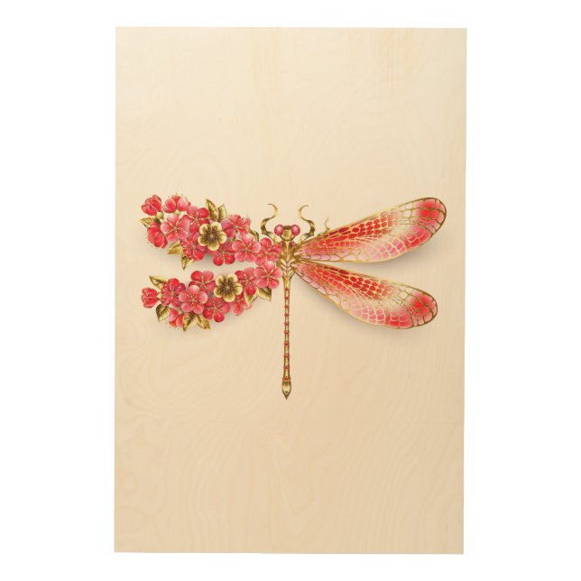 Flower dragonfly with jewelry sakura wood wall art (Front)