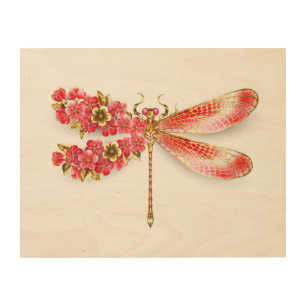Flower dragonfly with jewelry sakura wood wall art