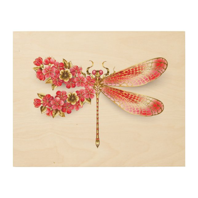 Flower dragonfly with jewelry sakura wood wall art (Front)