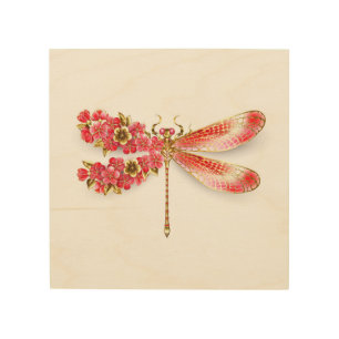 Flower dragonfly with jewelry sakura wood wall art