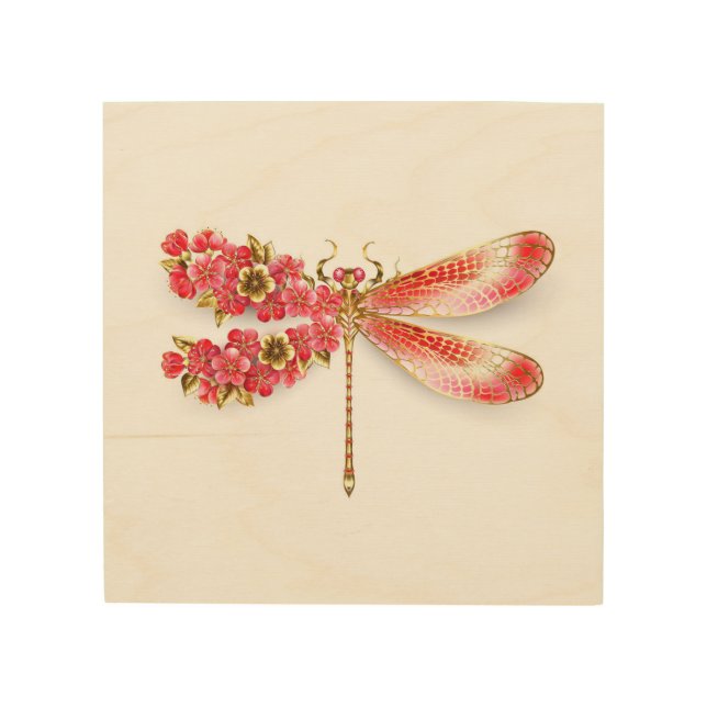Flower dragonfly with jewelry sakura wood wall art (Front)