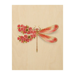 Flower dragonfly with jewelry sakura wood wall art