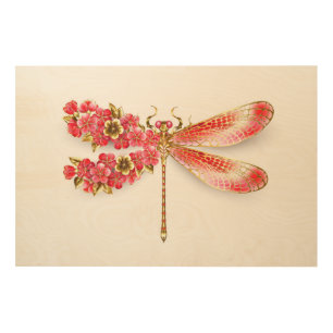 Flower dragonfly with jewelry sakura wood wall art