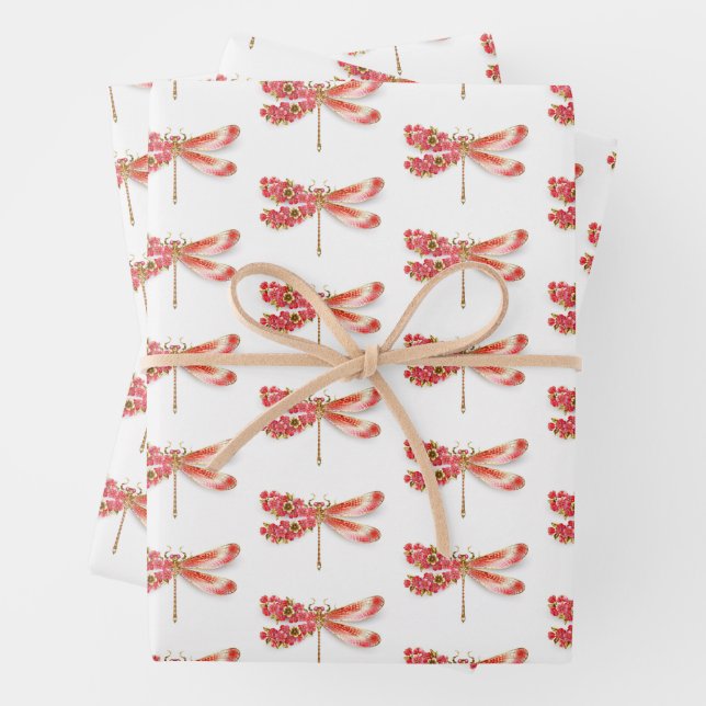 Flower dragonfly with jewelry sakura wrapping paper sheets (In situ)