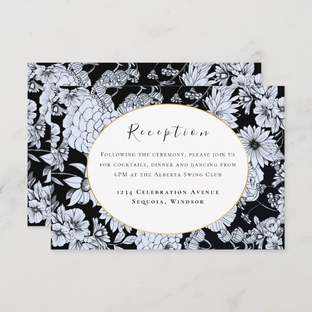 Flower drawing, black and white flowers enclosure card (Front/Back)