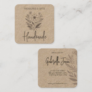 Flower Drawing Handmade Crafts Simple Kraft Paper Square Business Card