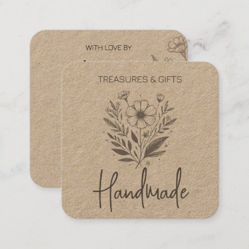 Flower Drawing Handmade Crafts Simple Kraft Paper Square Business Card