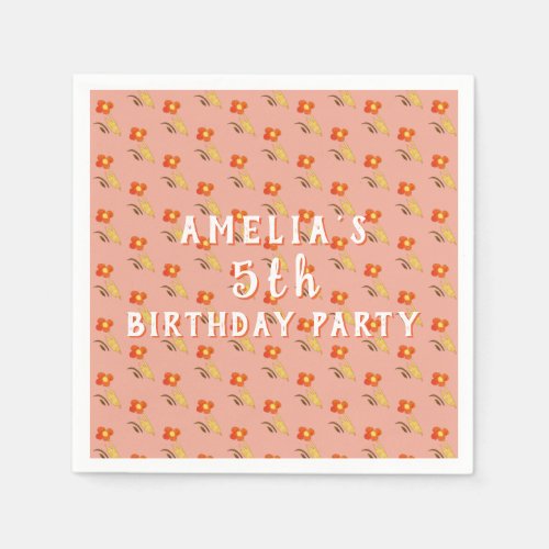 Flower Drawing Pattern Girl Birthday Party Napkins