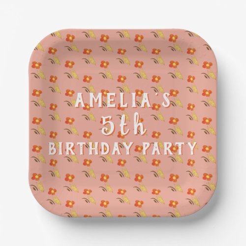 Flower Drawing Pattern Girl Birthday Party Paper Plates