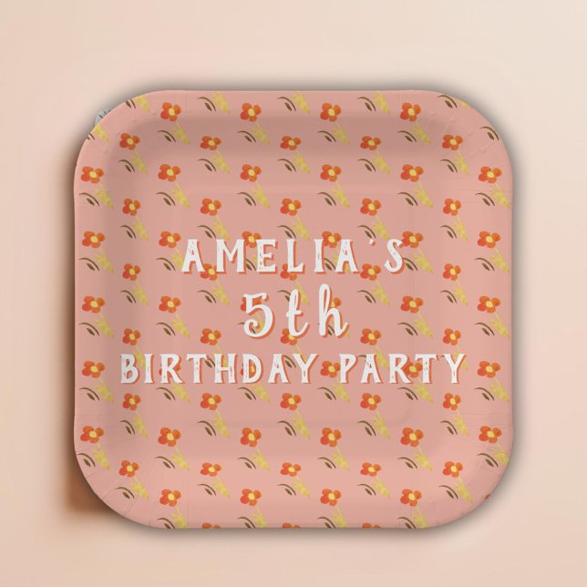 Flower Drawing Pattern Girl Birthday Party Paper Plates (Creator Uploaded)